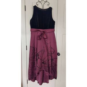 Ignite Evenings Formal Sz 18 Missy Burgundy Floral Black Velour